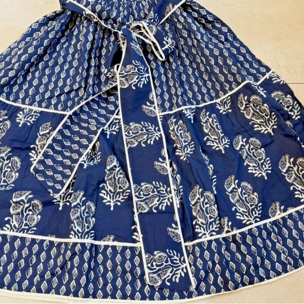 Sue Sartor Navy Printed Long Sleeve Tiered Dress - Picture 9 of 16